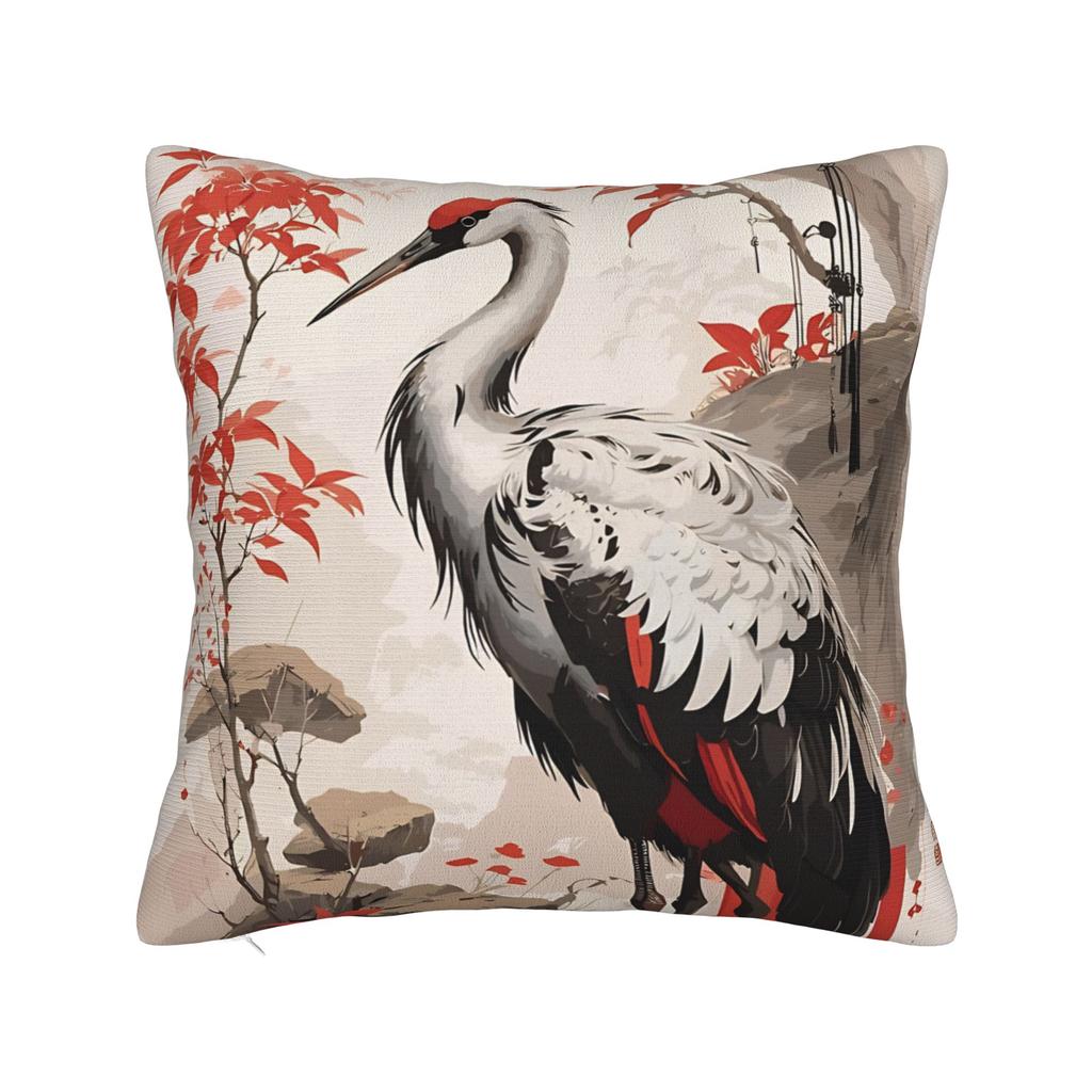 Japanese Cranes And Conifers Pillow Case Square Pillow Cover Morden Pillowcases For Living Room Bed Chair