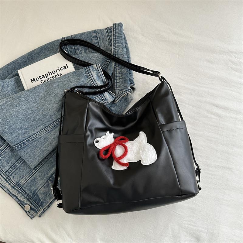 Стильная черно-коричневая многофункциональная сумка-тоут с милым дизайном собаки и вместительным объемом