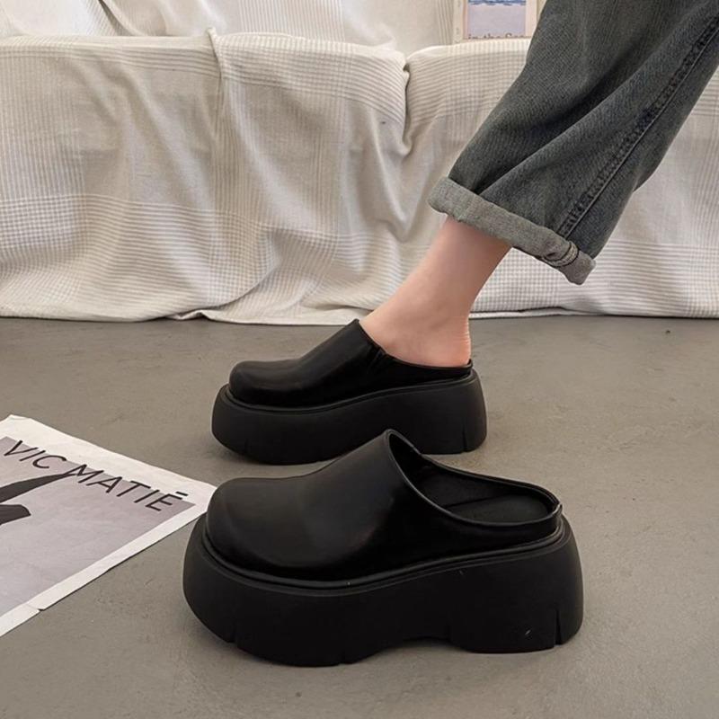 Baotou Black Heightened Non-slip Half Slippers Women's Thick-soled Outer Slippers Autumn New Models
