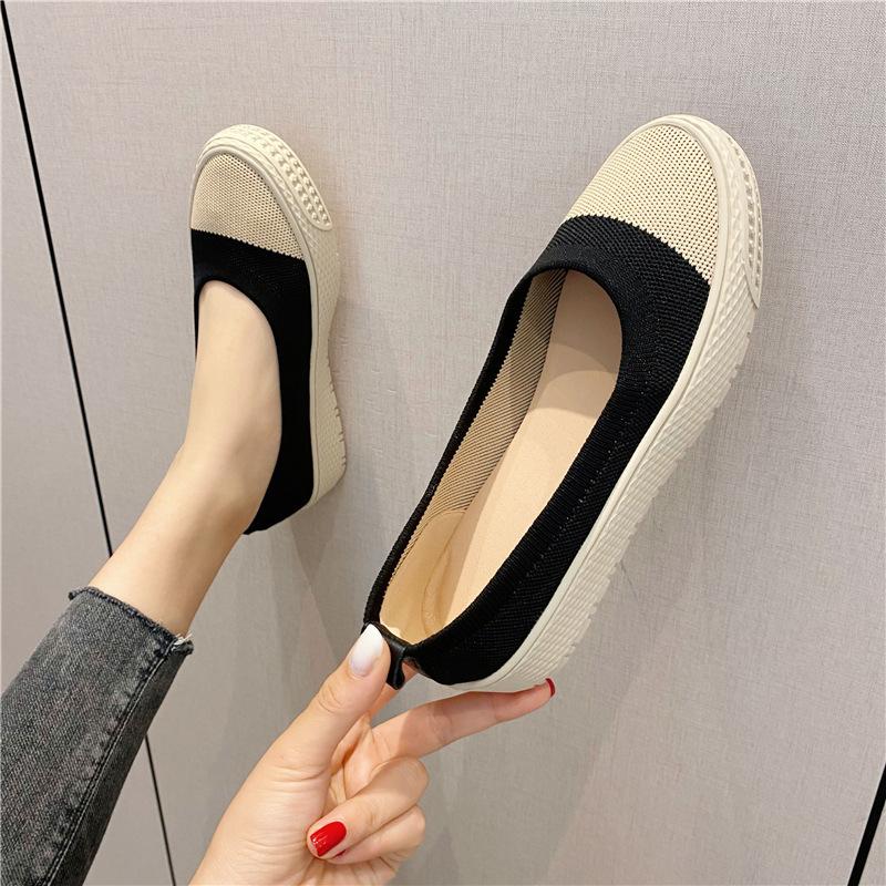 

New platform fisherman shoes single shoes women s woven breathable flying knitted shoes lazy 35 чорний