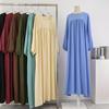 Muslimisches Übergrößenkleid Lässig für Damen Lang Maxi Mode mit Taschen Einfarbig Langarm Vestidoes Herbst Frühling 50-100kg Locker Robenkleider