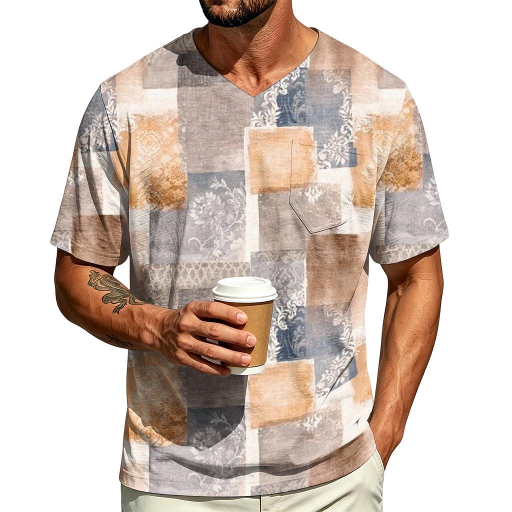 Men's Casual V-Neck Short Sleeve T-Shirt Lightweight Breathable