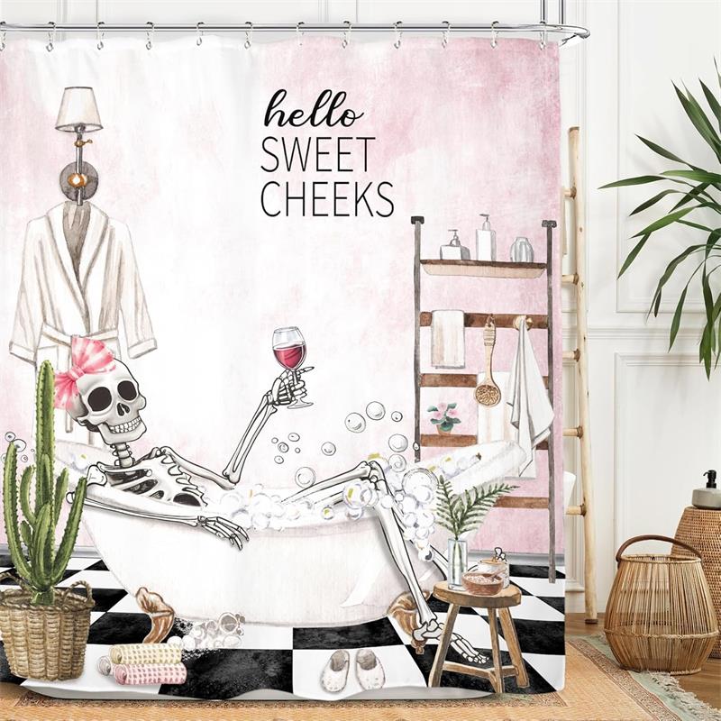 Halloween Shower Curtain Funny Spooky Pumpkin Skull Bat Flower Plant Night Forest Bath Curtains Home Bathroom Decor with Hooks