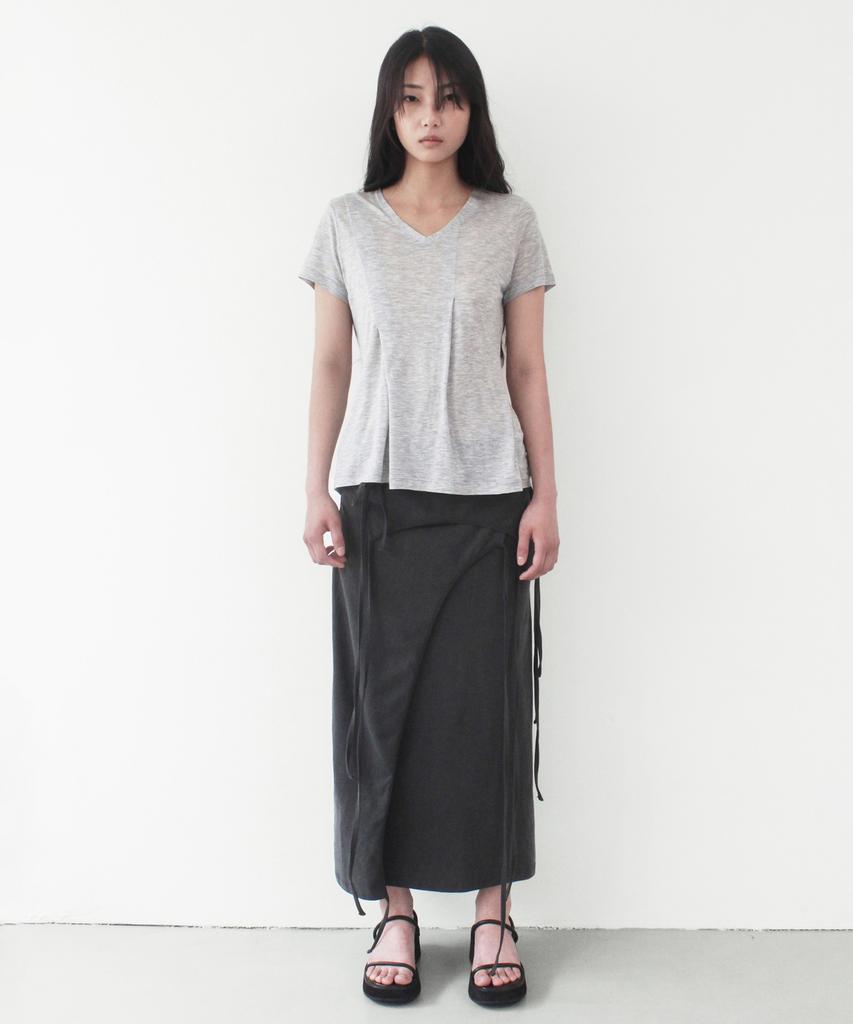 Kasel Tencel Pleats T-Shirt, Melange Gray