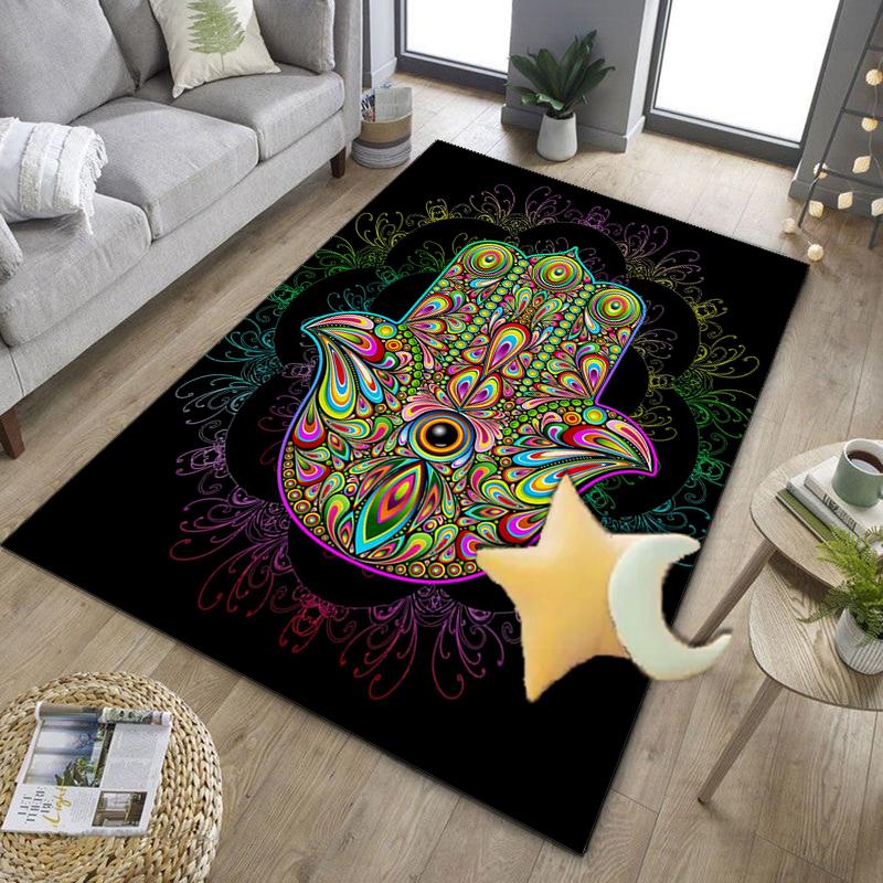 Colorful Hamsa Mandala Pattern Office Rug Chair Mat, Entryway Carpet, Suitable for Front Door, Bedroom, Living Room, Desk, Holiday Gift