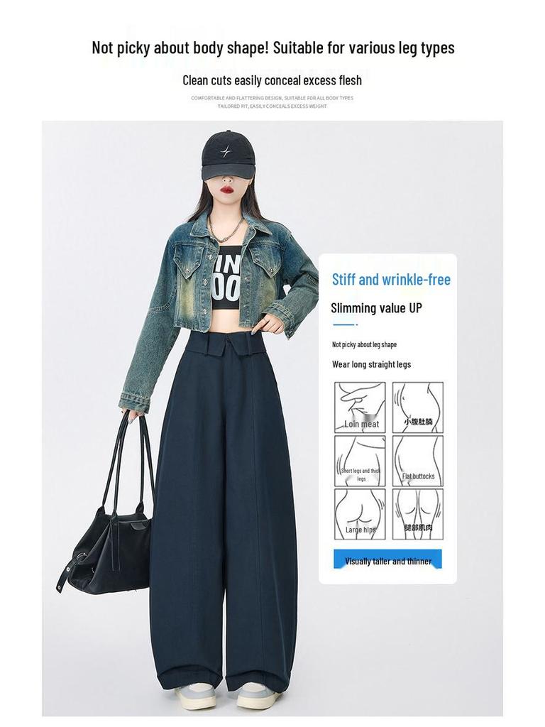 American-Style Ruffled Waistband Cargo Pants: 2026 Fashionable Slimming Women's Wide-Leg Balloon Pants for Spring/Summer