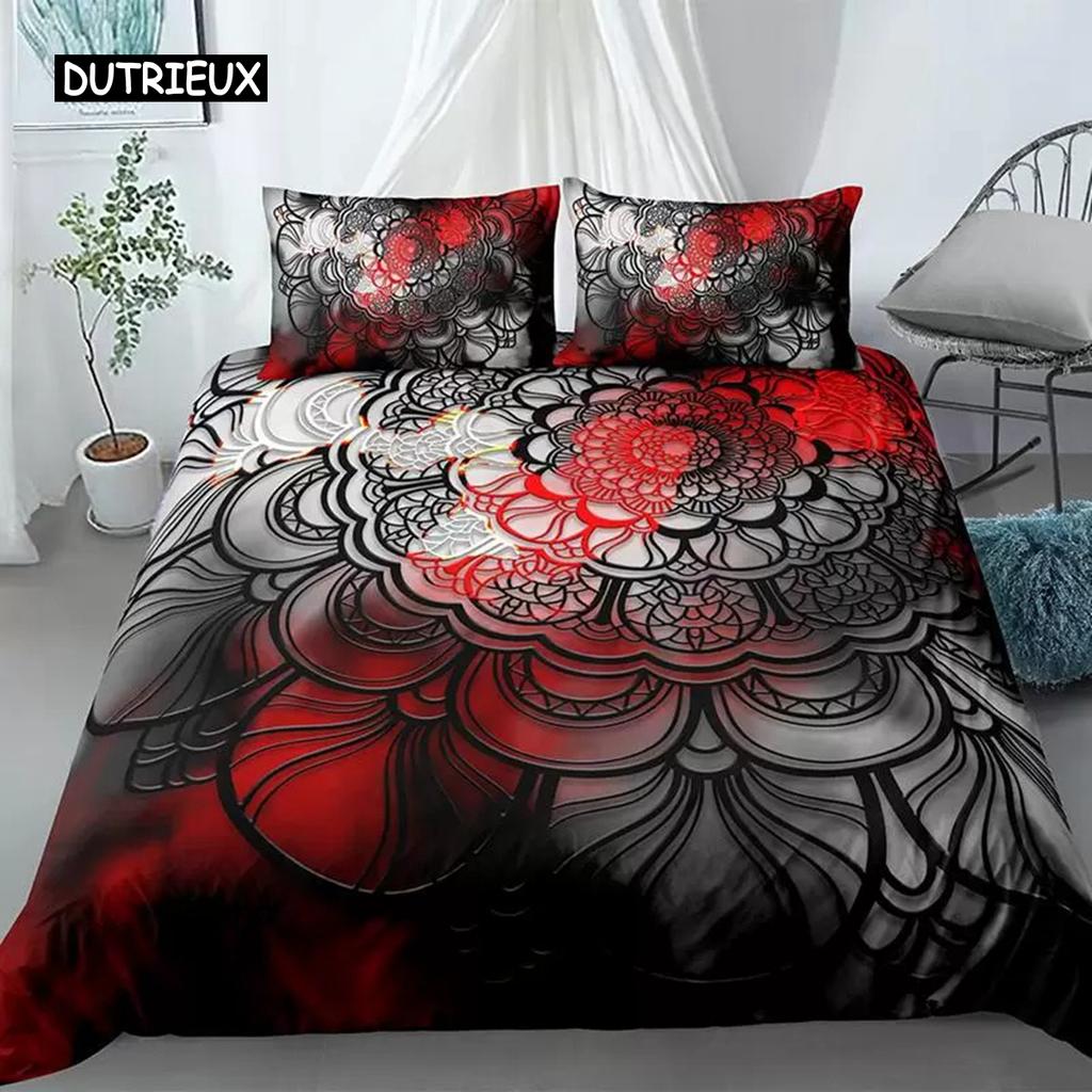 Mandala Duvet Cover Set King Polyester Tie Dye Paisley Quilt Cover Purple Boho Hippie Trippy Floral Exotic Style Bedding Set