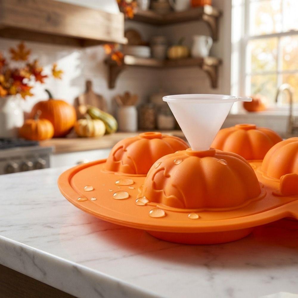 4 Grids Halloween Cake Mold Flexible Compact Pumpkin Ice Cube Tray Pumpkin Shape Household 3D Silicone Baking Mold