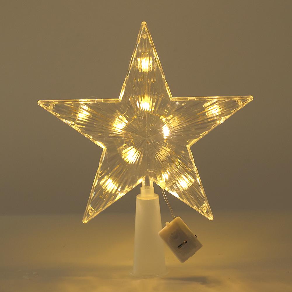 Christmas Glowing Tree Topper Five-pointed Star Transparent LED Shining Lamp Xmas Colorful TopStar Ornaments Navidad Decorations