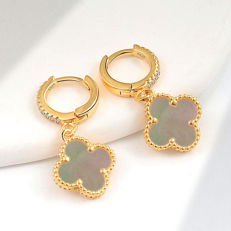 Womens Four Leaf Clover Earrings 18K Gold Plated Red Agate Luxury Fashion Jewelry