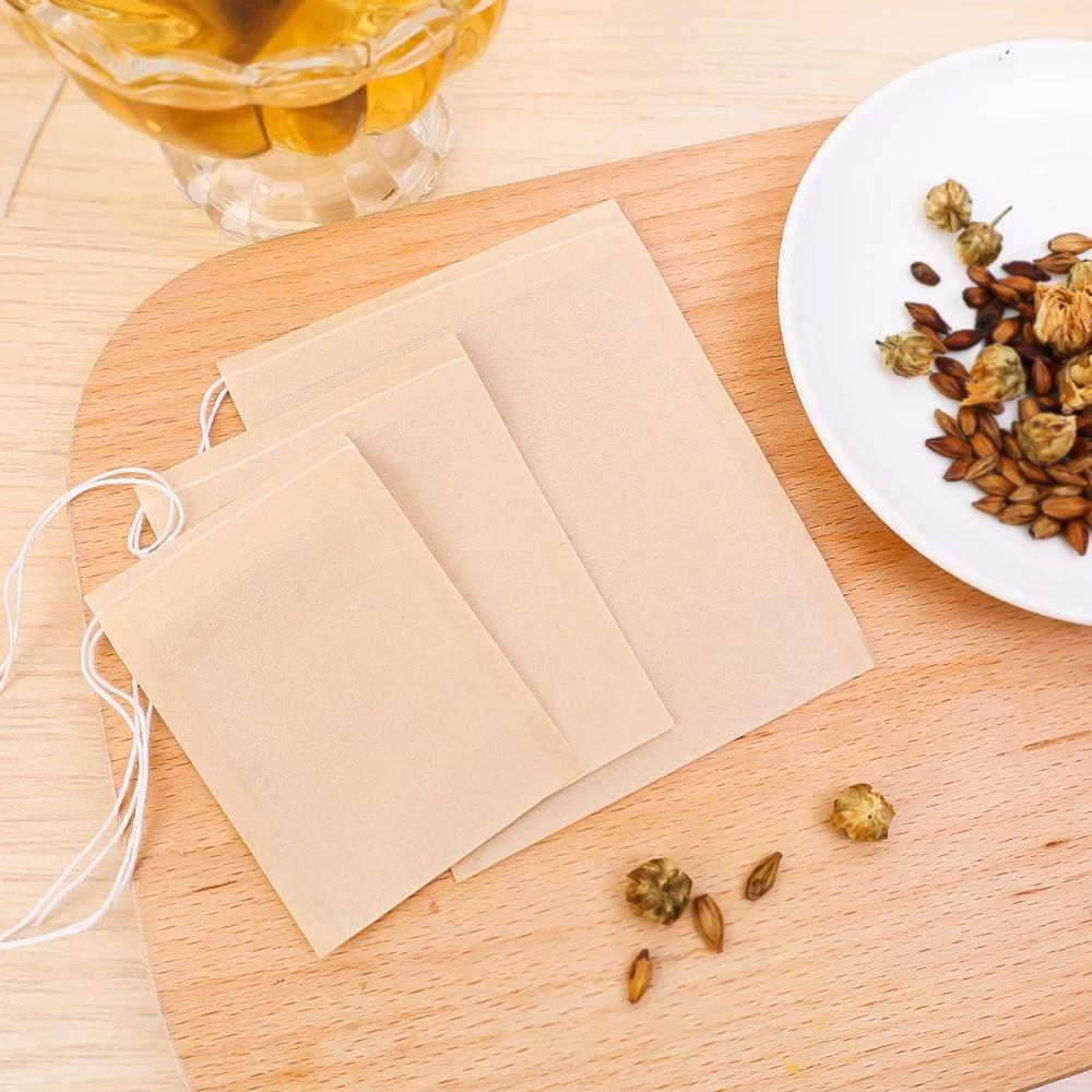 300/100Pcs Disposable TeaBags with String Household Filter Bag for Coffee Foot Bath Natural Wood Pulp Paper Spice Filters Teabag