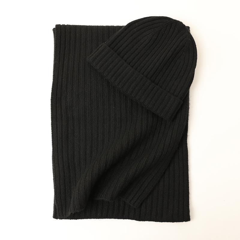 

Осенне-зимний кашемировый комплект из шапки и шарфа с отворотом, однотонный, для мужчин и женщин, теплый, модный чёрный