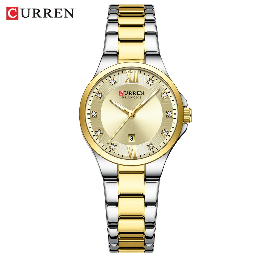 CURREN Brand Quartz Watch for Women Fashion Luxury Round Stainless Steel Waterproof Luminous Ladies Wristwatch