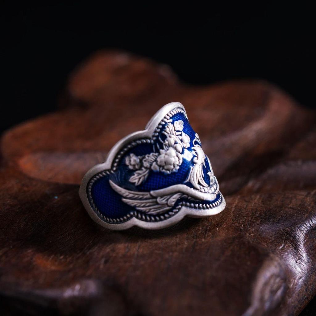 Etnický styl Cloisonné Pivoňka Fénix Retro Prsten: Umělecké šperky na ukazováček pro ženy