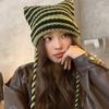 Japanese Little Devil Striped Hairball Knitted Wool Hat Children Autumn And Winter Cat Ears Cute Funny Pullover Hat