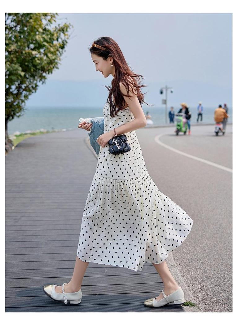 Women's Retro Denim Jacket & Polka Dot Slip Dress Set - 2025 Summer Fashion N66101