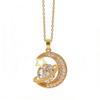 Creative Planet Moon Star Pendant Necklace - Zircon Inlaid Titanium Steel Gold Plated Universe Collarbone Chain for Women