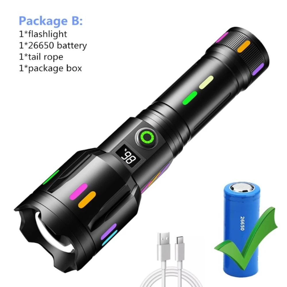 White Laser LED Flashlight Type-C Rechargeable 26650 Battery Waterproof Torch Camping Lantern Hand Lamp Outdoor