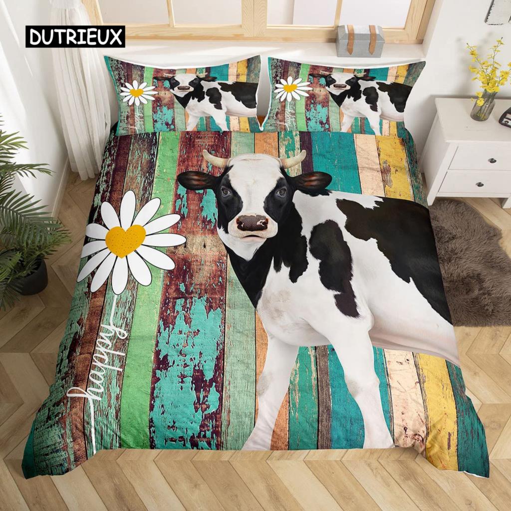 Cow Duvet Cover Set King Microfiber Milk Cow as well as Yellow Sunflower Print Comforter Cover Cute Animal as well as Floral Theme Bedding Set