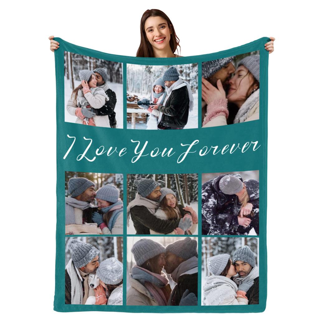 Custom Blanket with Words Picture Collage Customized Blankets,Birthday Souvenir Gifts Personalized Throw Blanket for Father, Mom