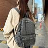 Japanese Style Denim Backpack Street Style Solid Crossbody Bag Portable Vintage Handbag  Travel