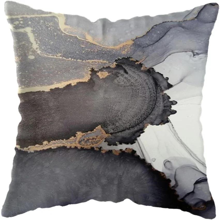 Modern Abstract Gold Foil Lines Printing Bay Decor Pillow Abstract Marble Cushion Cover Home Hotel Sofa Bed Cushion Cover