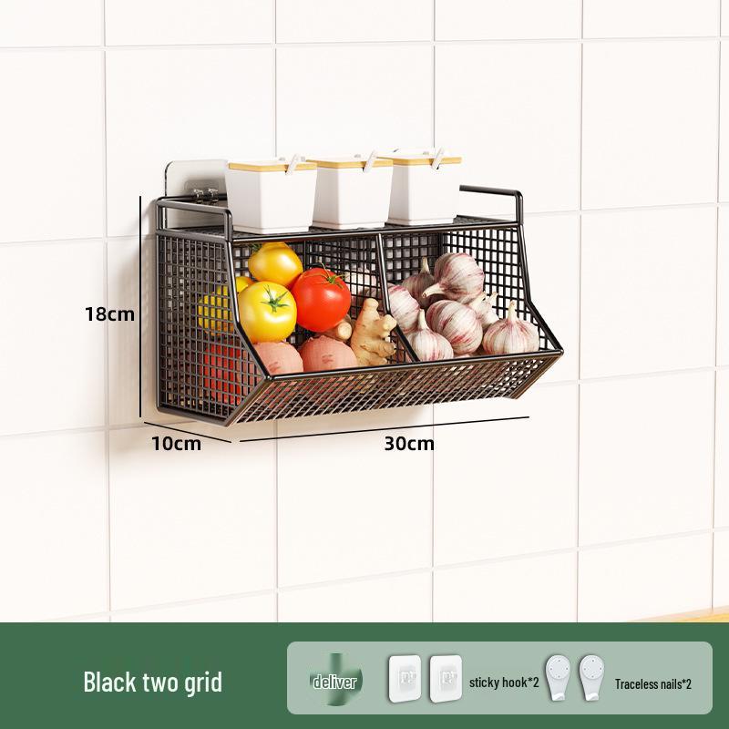 Wall-Mounted Scallion, Ginger & Garlic Storage Basket and Seasoning Box