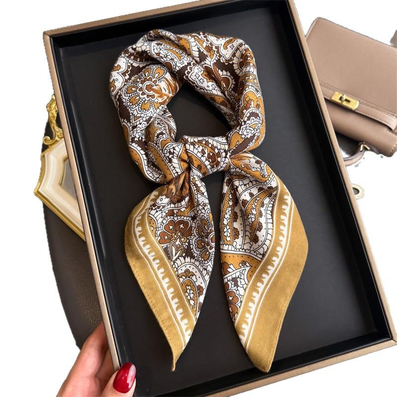 Fashion cashew herringbone pattern cotton and linen small square scarf silk scarf imitation velvet headscarf shawl sun protection scarf women's scarf