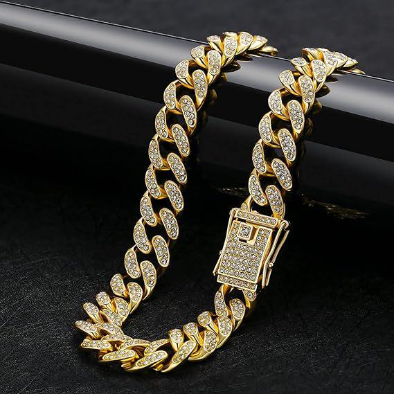Gold Rhinestone Cuban Chain Pet Necklace - Zinc Alloy Choker for Cats & Dogs