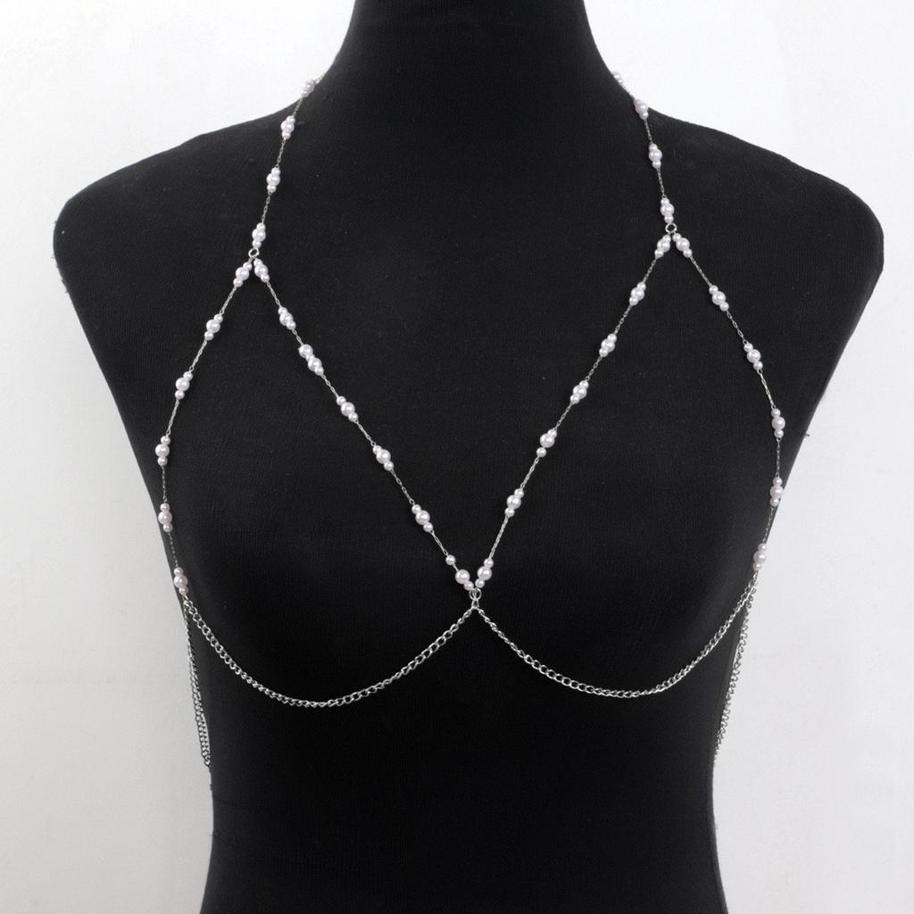 European and American accessories, pure desire chest chain, sexy spicy girl necklace, body accessories, pearl body chain, accessory sling