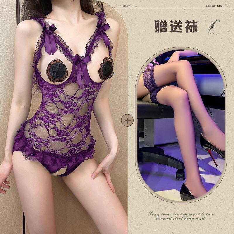 Large size erotic underwear hollowed out bare chest hot couple flirting free open file erotic uniform lace