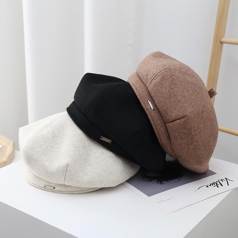 Korean Hat Women's Fashionable Autumn and Winter Woolen Beret with Face Small Big Head Beret Hat  Versatile Retro Painter Hat