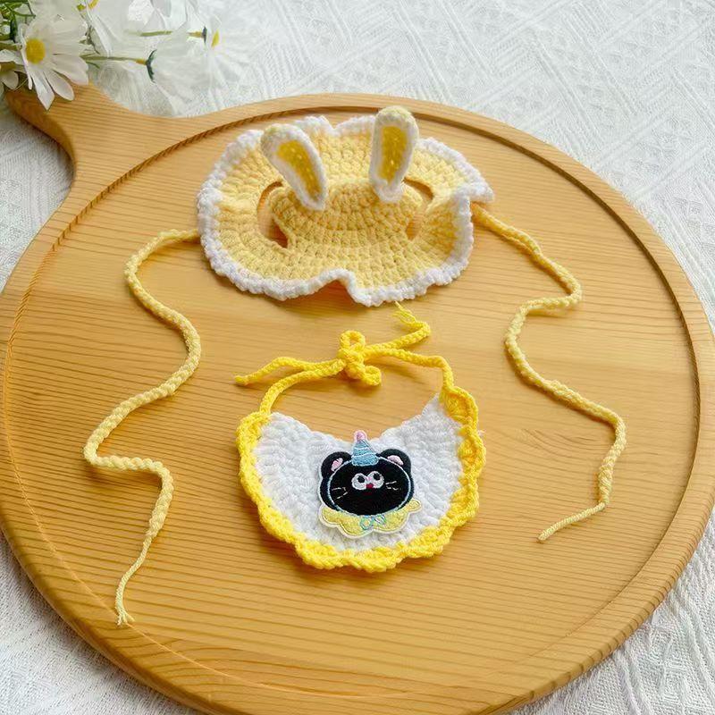 Pet Birthday Decoration Set Knitted Cat Bibs Hats Crochet Dogs Scarves Decorative Cat Collar Necklace Pet Birthday Party Essentials Kit
