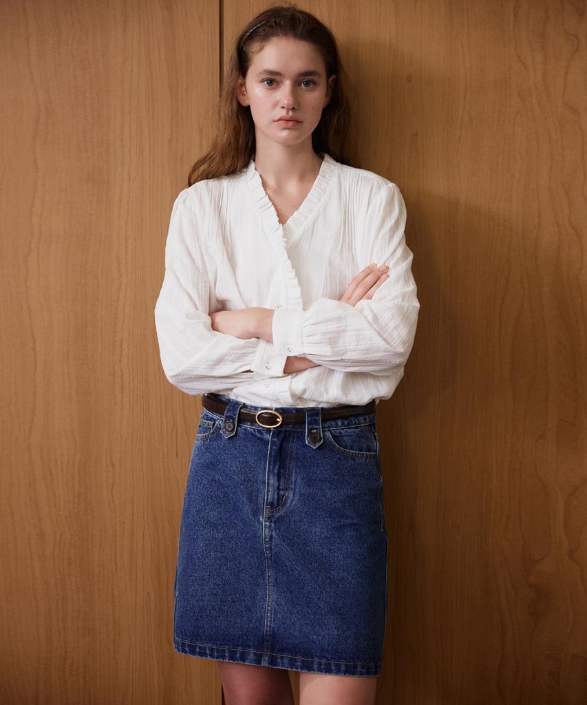Hane Classic Denim Midi Skirt_Middle Blue