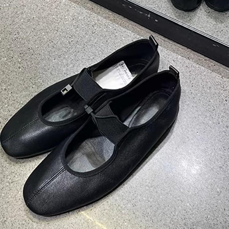 

French temperament round head elastic one-word belt ballet shoes versatile flat bottom shallow mouth single shoes women 40 бордовый