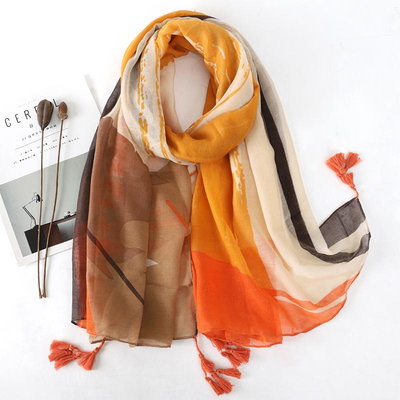 90*180CM New Fashion Printed Soft Linen Cotton Scarf Shawls Abstract Floral Tassel Viscose Scarves Lady High Quality Long Hijab