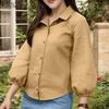 ZANZEA Women Casual Turn Down Collar Solid Color Loose 3/4 Sleeve Blouse