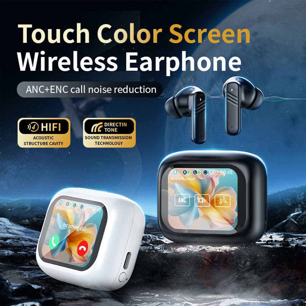 Full Color TouchScreen ANC Noise Canceling Headphones 134 Language Translation Headphones In-Ear Wireless Bluetooth Noise Canceling Headphones