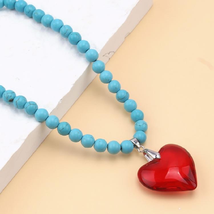 Trendy Collar Chains with Beads Heart Pendant Choker Elegant Turquoise Neckchain