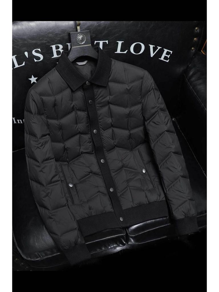 Winter 2025 Korean Style Slim Fit Men's Dark Floral Lapel Down Jacket Coat