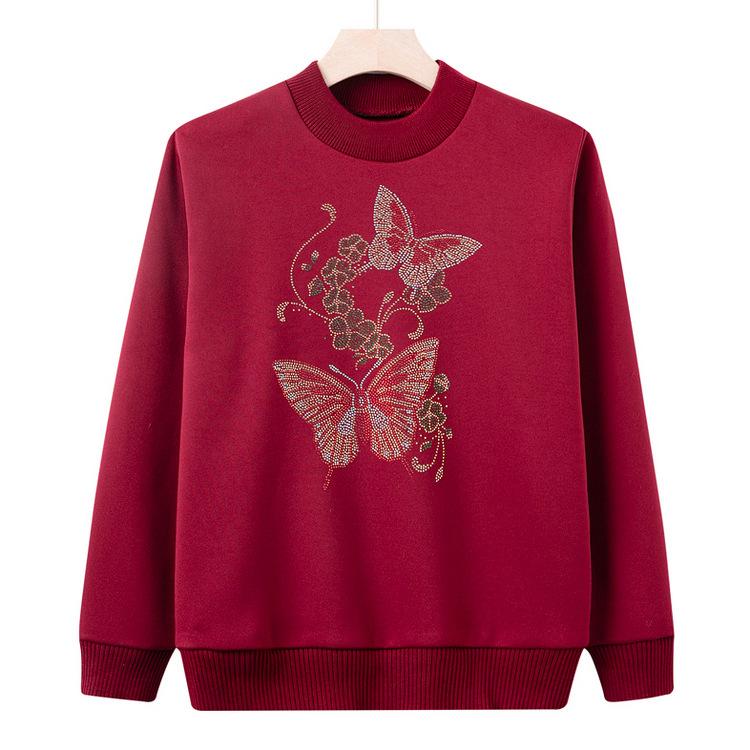 Winter Mother's Outfit Plus Fluff Sweater New Style Middle-aged and Elderly Women's One-piece Velvet Base Shirt Grandma Pullover Knitted Sweater