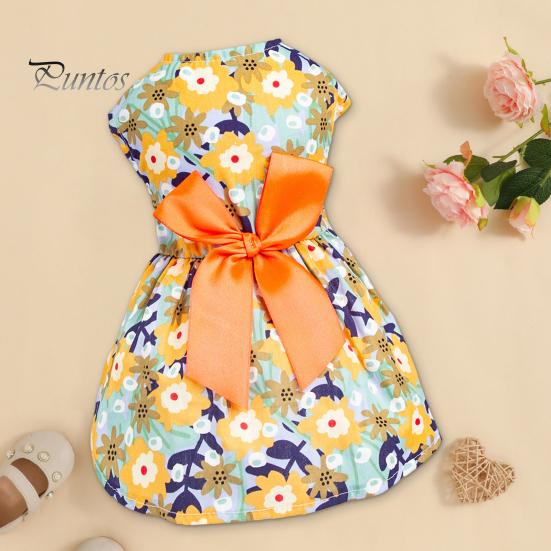 Lindo adorável vestido de princesa para cachorro com estampa floral e laço para filhotes de cachorro e uso diário