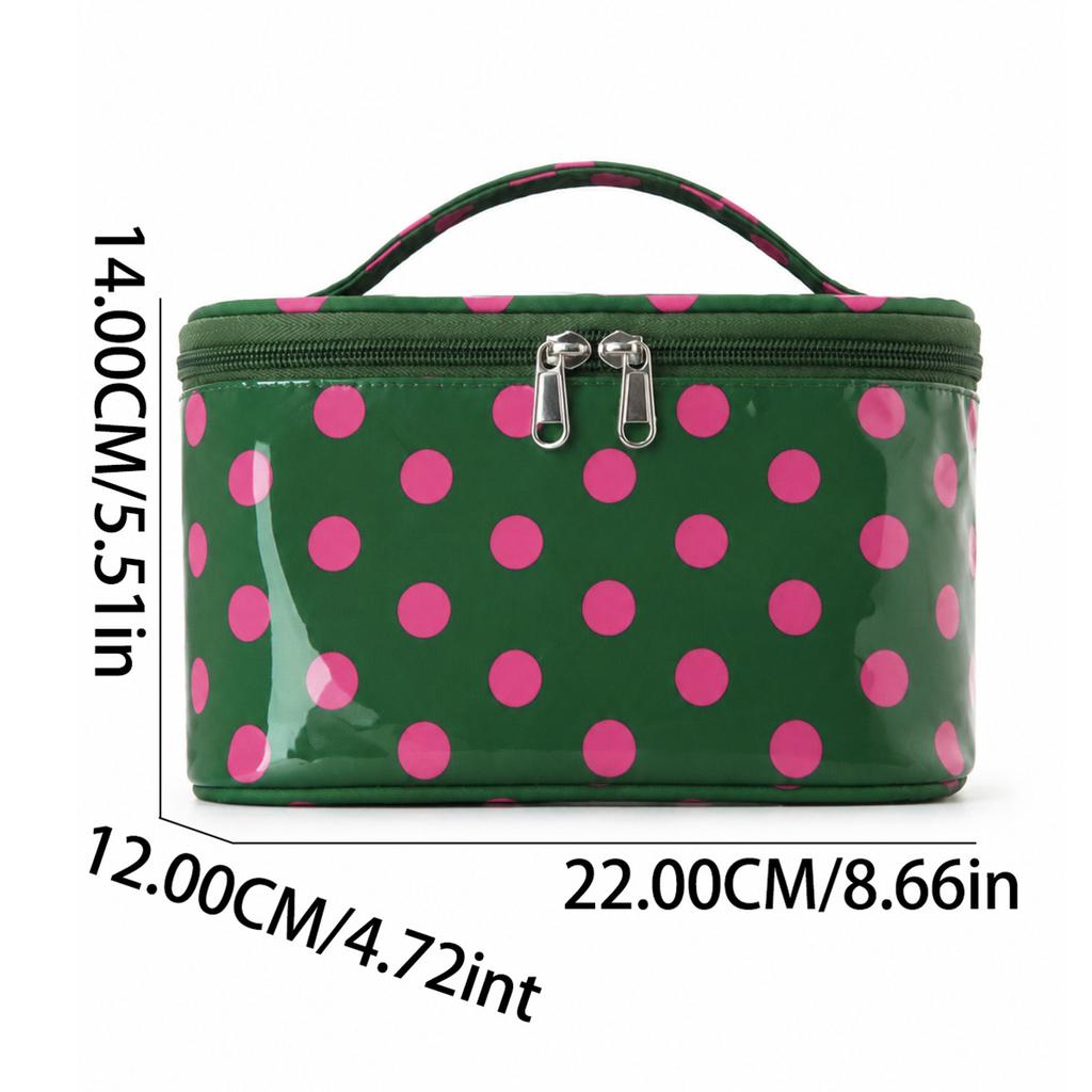 Polka Dots Travel Make-up Bag with Compartments – Coated Cosmetic Bag for Women, Waterproof, Portable, Flat-Folding Toiletry Bag