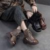 Retro Peep Toe Sandals Genuine Leather Thick Sole Elevated Back Zipper Casual Women's Wedges Shoes