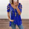 2023 European & American Women's V-Neck Zipper Floral Short-Sleeve Loose T-Shirt