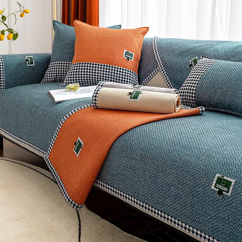 

Хлопково-льняная подушка для дивана Four Seasons, универсальная простая современная подушка для сиденья, нескользящий кожаный чехол для дивана, скандинавский льняной чехол для подушки, ткань 90*70cm