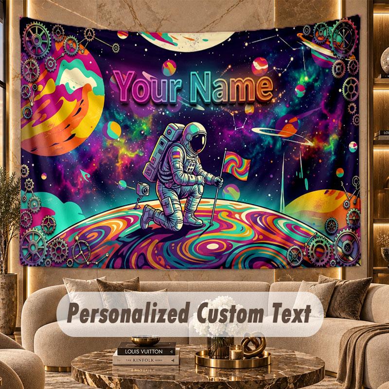 Astronaut Space (135) Theme Personalized Tapestry Custom Name Text Wall Hanging Tapestry Home Background Decoration