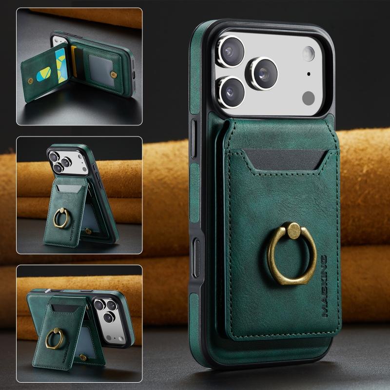 Ring Magnetic Leather Flip Wallet Card Holder Phone Case For iPhone 18 Pro Max 17 Air 17E 16E 16 Plus 15 14 13 12 Purse Cover