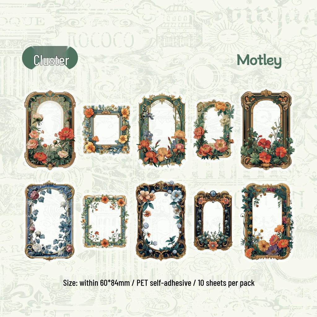 Retro Floral Border Handmade Journal Stickers - PET Material DIY Pack