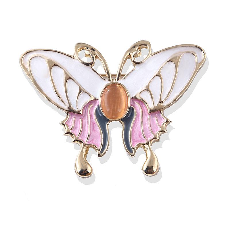 Oliedruppelend Insect Dier Mode Verfijnd Kattenoog Steen Vlinder Anti-reis Broche Speld Vrouwelijke Accessoires Broche Sieraden